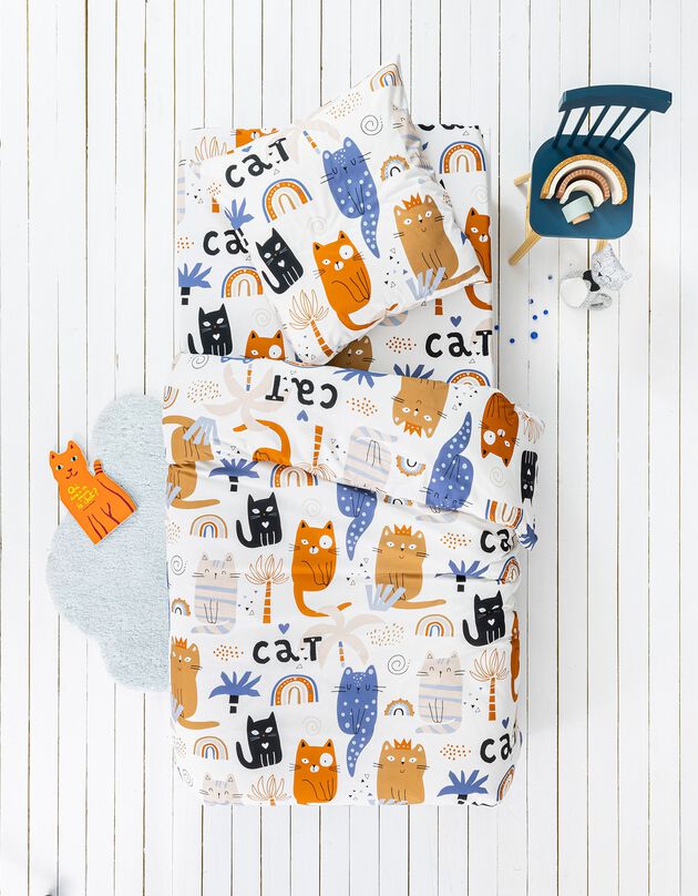 Linge de lit enfant Minou imprimé chat 1 personne - coton (blanc)