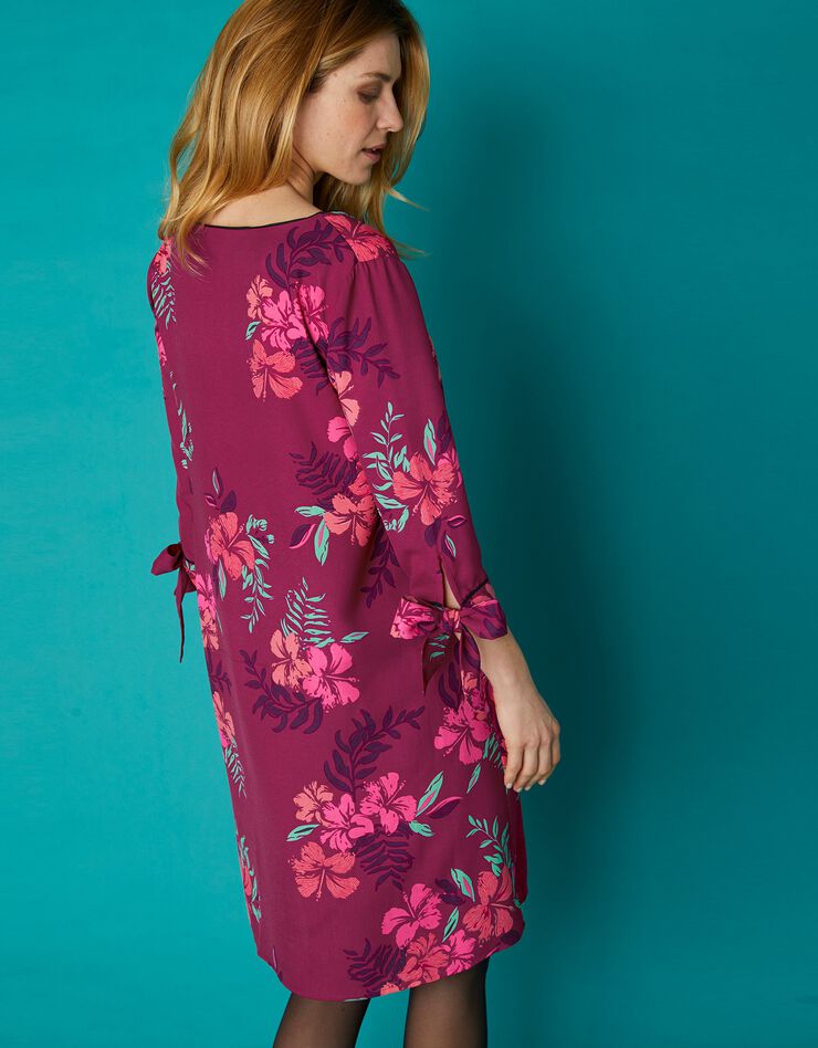 Robe évasée imprimée biais contrastés (prune / corail) Robe évasée imprimée biais contrastés (prune / corail)