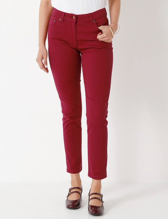Pantalon 7/8&egrave;me fusel&eacute; stretch uni (rouge fonc&eacute;)