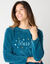Chemise de nuit longue broderies &eacute;toiles, maille polaire (bleu canard)