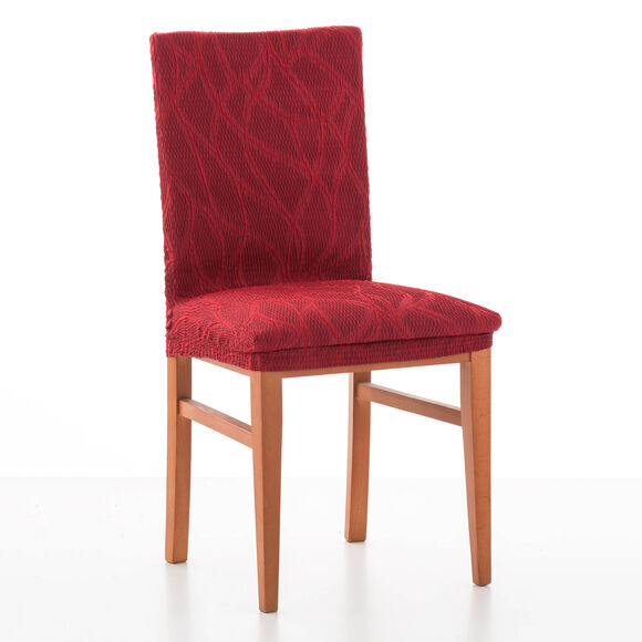 Housse intégrale extensible motif jacquard "serpentins" spéciale chaise (rouge)