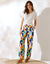 Pantalon large fluide imprimé, coupe large (bleu / beige)
