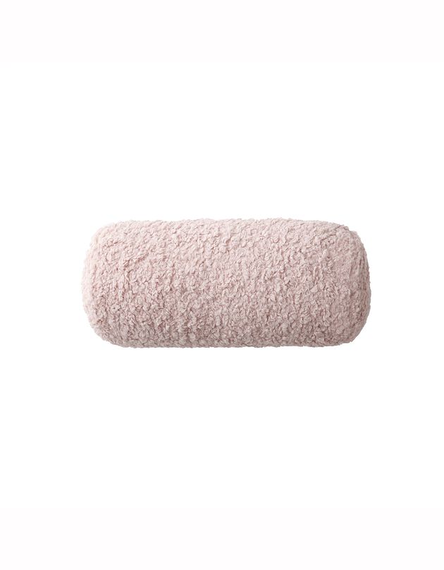 Coussin cylindrique en bouclette sherpa moutonnée (vieux rose)