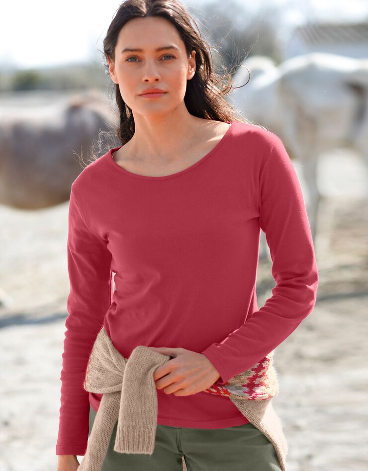 Tee-shirt uni manches longues jersey coton bio (cerise) Tee-shirt uni manches longues jersey coton bio (cerise)