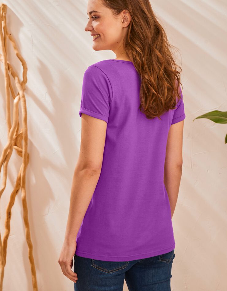 Tee-shirt col tunisien uni coton (lilas) Tee-shirt col tunisien uni coton (lilas)