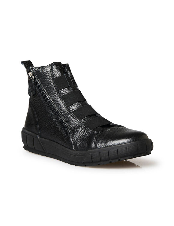 Boots en cuir grainé laçage élastiqué (noir)
