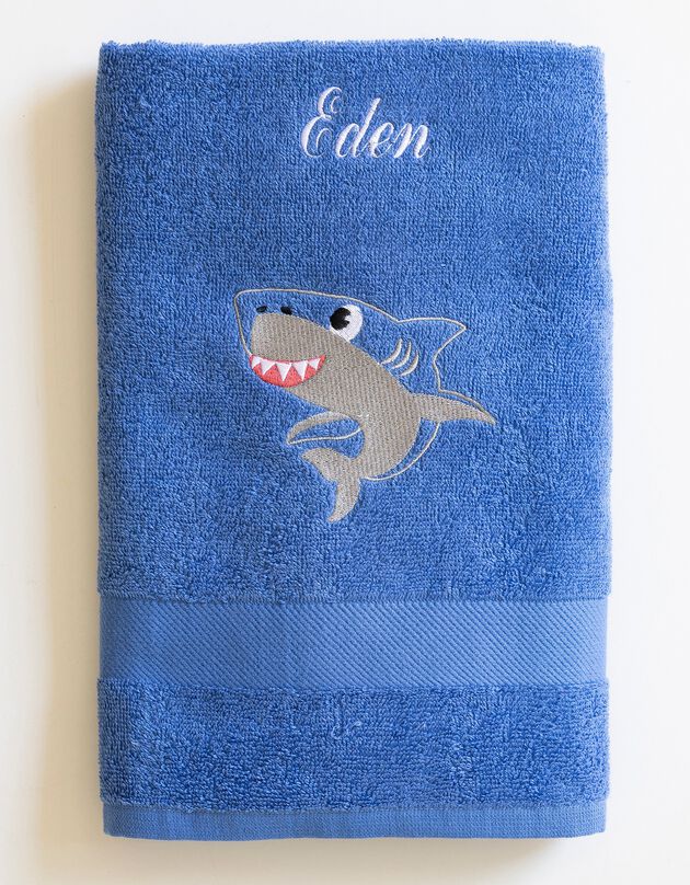 Collection éponge enfant brodée personnalisable requin coton - 380g/m2 (bleu dur)