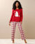 Pyjama pantalon de No&euml;l "chat" en coton-flanelle, avec chouchou (rouge)