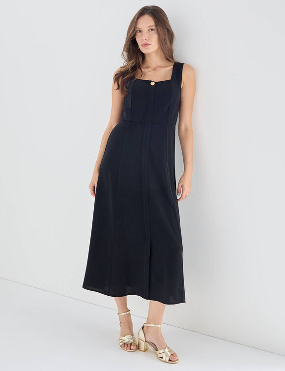 Robe longue boutonn&eacute;e col carr&eacute; (noir)