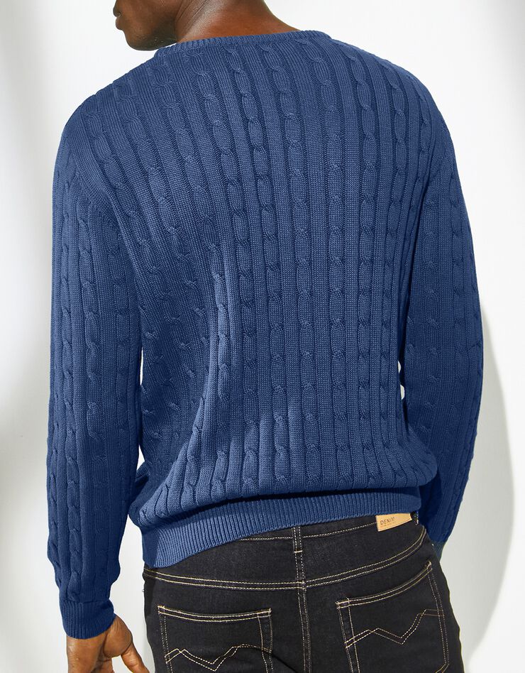Pull col rond maille torsades (bleu)