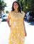 Robe courte boutonnée imprimé végétal, fluide (curry / écru)