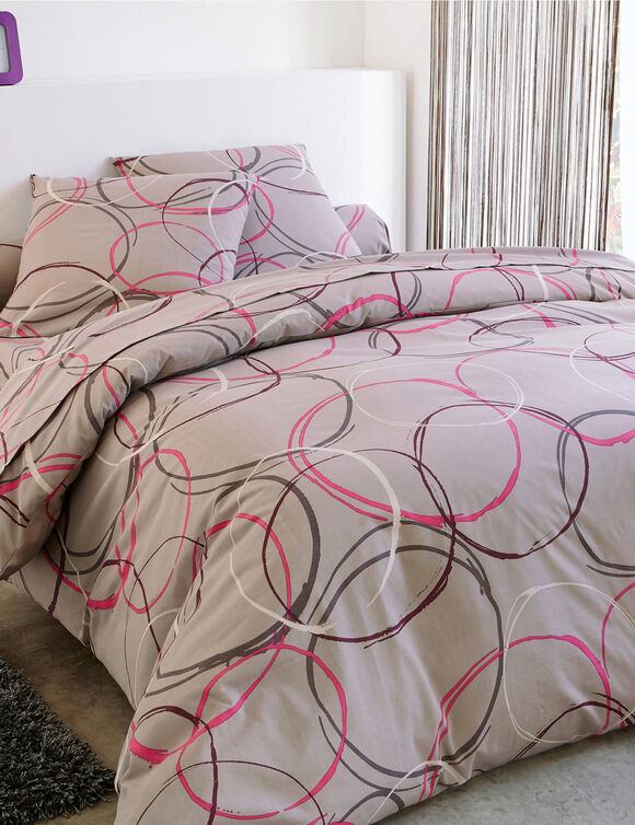 Linge de lit Noémie polycoton imprimé cercles (taupe grisé)