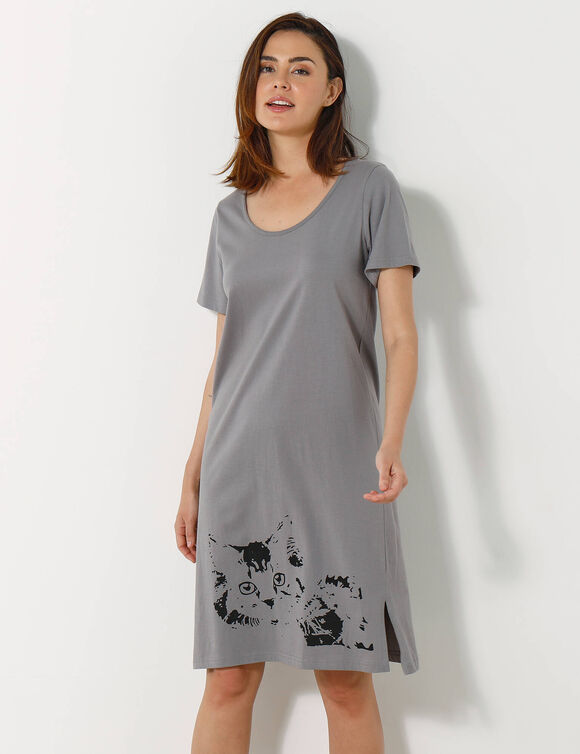 Chemise de nuit courte imprim&eacute; chat - lot de 2 (p&ecirc;che / gris)