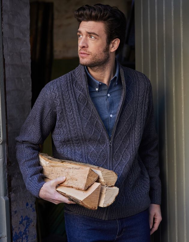 Gilet zippé maille irlandaise (anthracite chiné)
