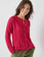 Cardigan boutons perles fantaisie, maille anglaise toucher doux (framboise)