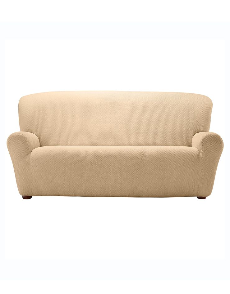 Housse jacquard extensible unie canapé fauteuil accoudoirs (beige)