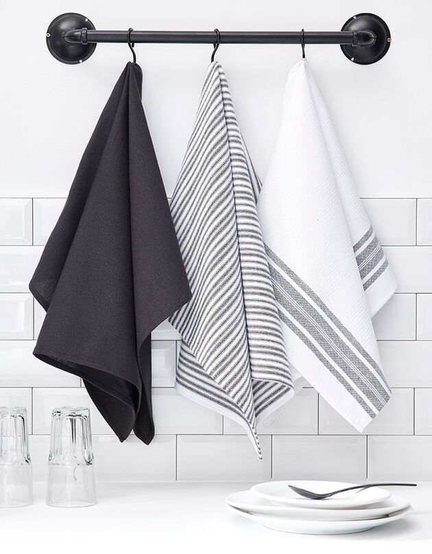 Torchons de cuisine assortis - lot de 3 (gris anthracite)