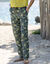 Pantalon fuselé, coton-lin imprimé ethnique (kaki)