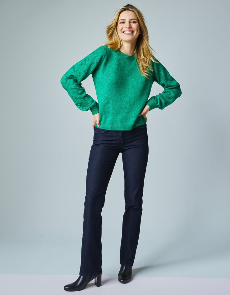 Pull fantaisie col rond et manches bouffantes (vert) Pull fantaisie col rond et manches bouffantes (vert)