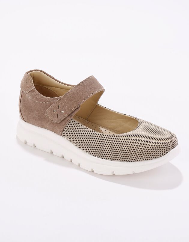 Babies de marche légères scratchées, cuir (beige)