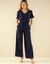Blouse unie col V manches courtes (marine)