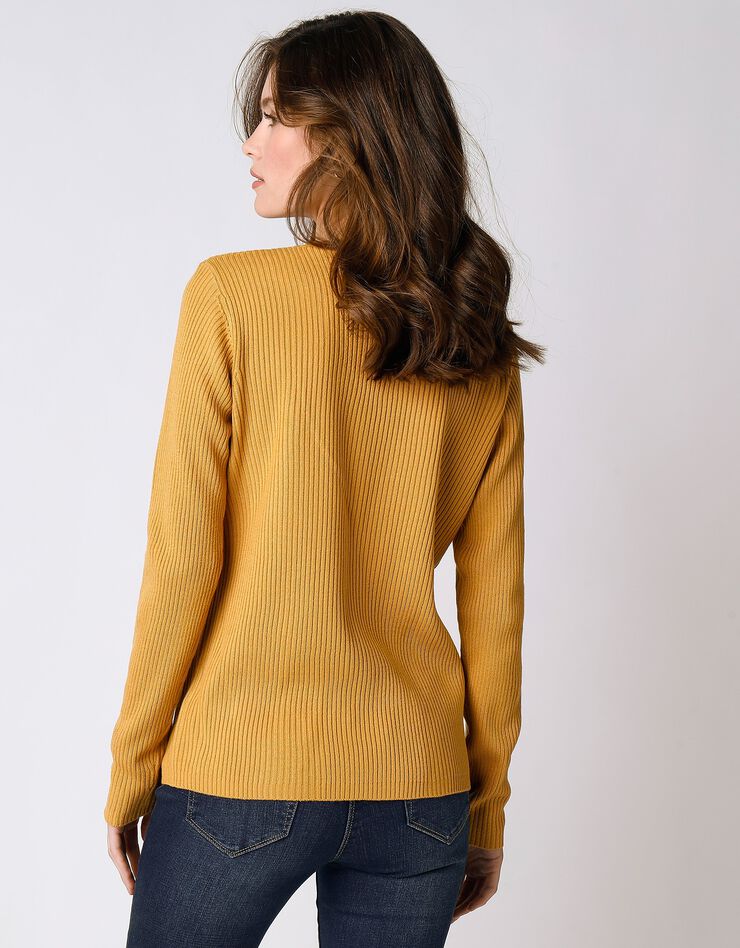 Pull maille côtelée col V uni (miel) Pull maille côtelée col V uni (miel)