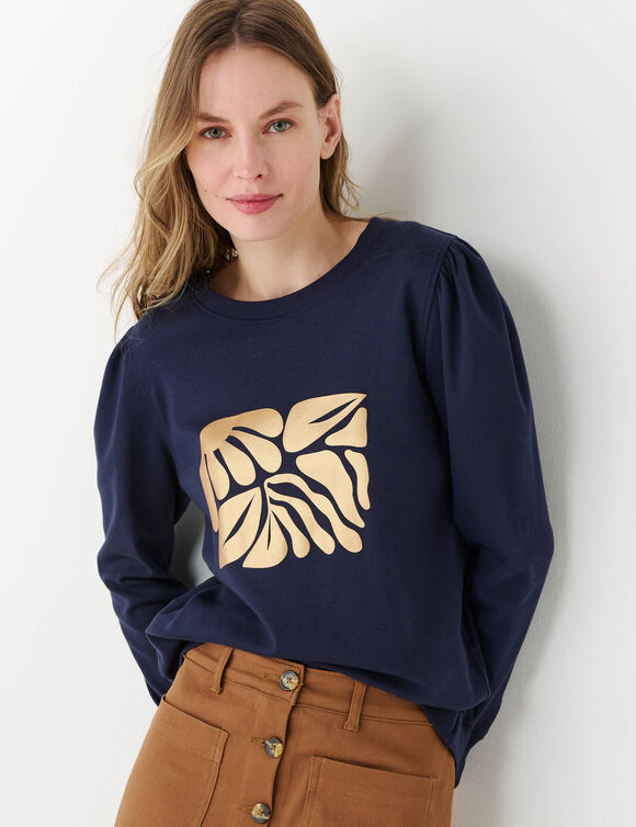 T-shirt manches longues, imprim&eacute; brillant (marine)