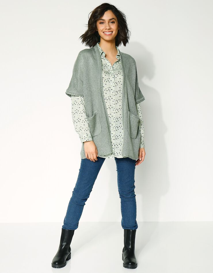 Gilet long toucher mohair manches courtes (kaki) Gilet long toucher mohair manches courtes (kaki)