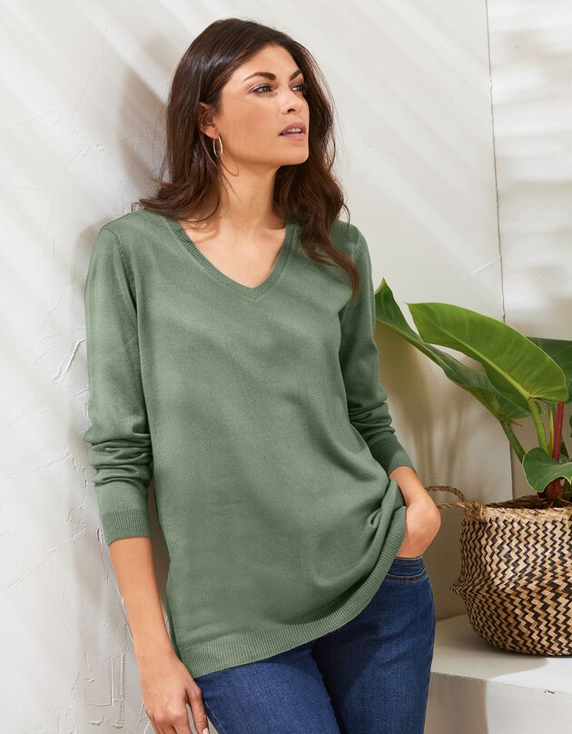 Pull col V toucher cachemire (kaki) Pull col V toucher cachemire (kaki)