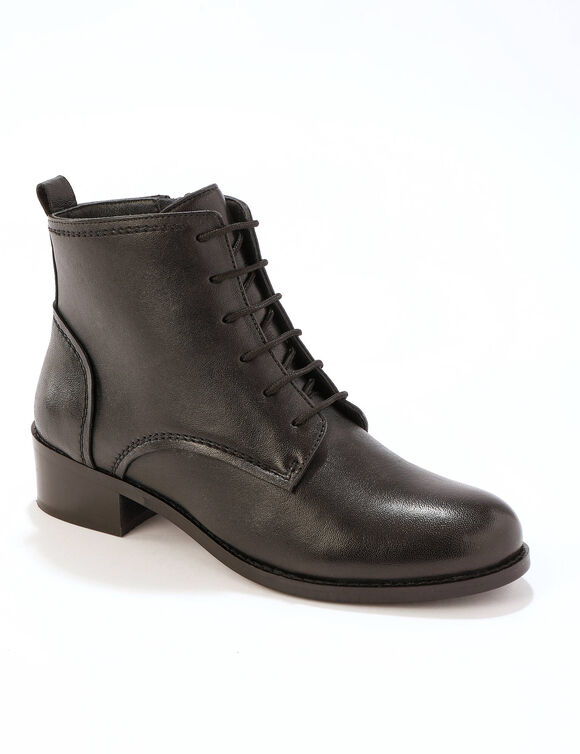 Bottines en cuir confort &agrave; lacets (noir)