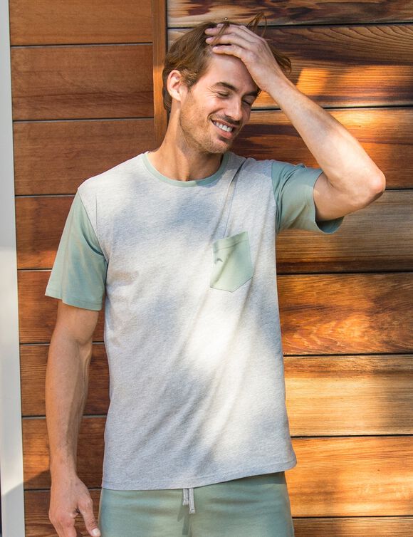 Tee-shirt pyjama bicolore manches courtes (gris / vert)
