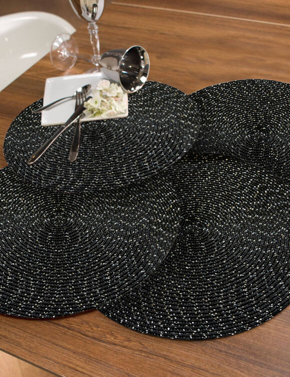 Set de table rond design m&eacute;tallis&eacute; - Lot de 4 (noir)