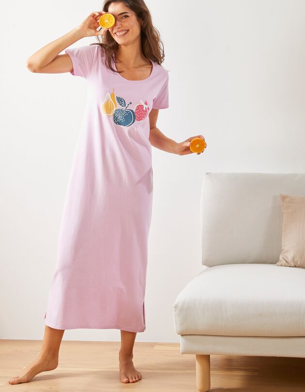 Chemise de nuit longue coton – imprimé "fruits" (parme) Chemise de nuit longue coton – imprimé "fruits" (parme)