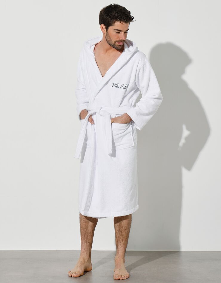Peignoir mixte adulte col capuche éponge bouclette (blanc)