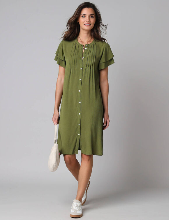 Robe unie manches courtes papillon, cr&eacute;pon (vert)