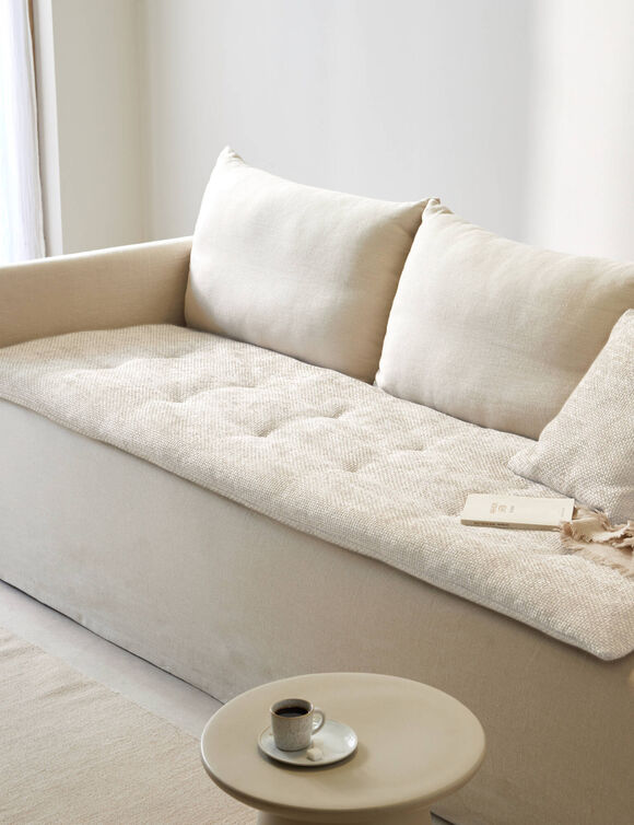 Long coussin de canap&eacute; tissage chenille (&eacute;cru)
