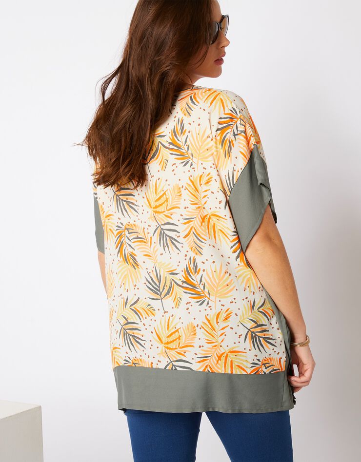 Blouse poncho imprimé feuillage (écru / kaki) Blouse poncho imprimé feuillage (écru / kaki)