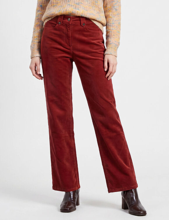 Pantalon large droit, velours c&ocirc;tel&eacute; (rouge fonc&eacute;)