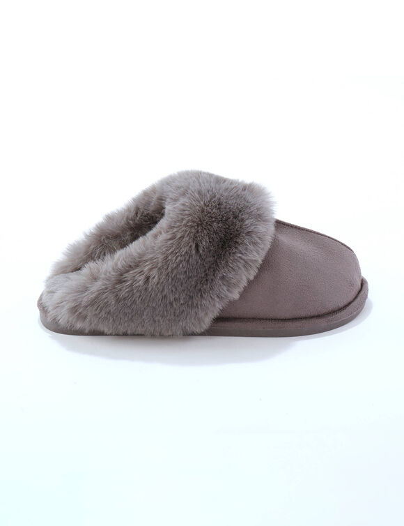 Chaussons mules col fourré (gris)