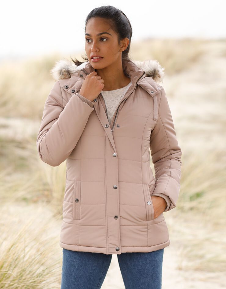Doudoune à capuche imperméable, doublée maille peluche (taupe clair) Doudoune à capuche imperméable, doublée maille peluche (taupe clair)