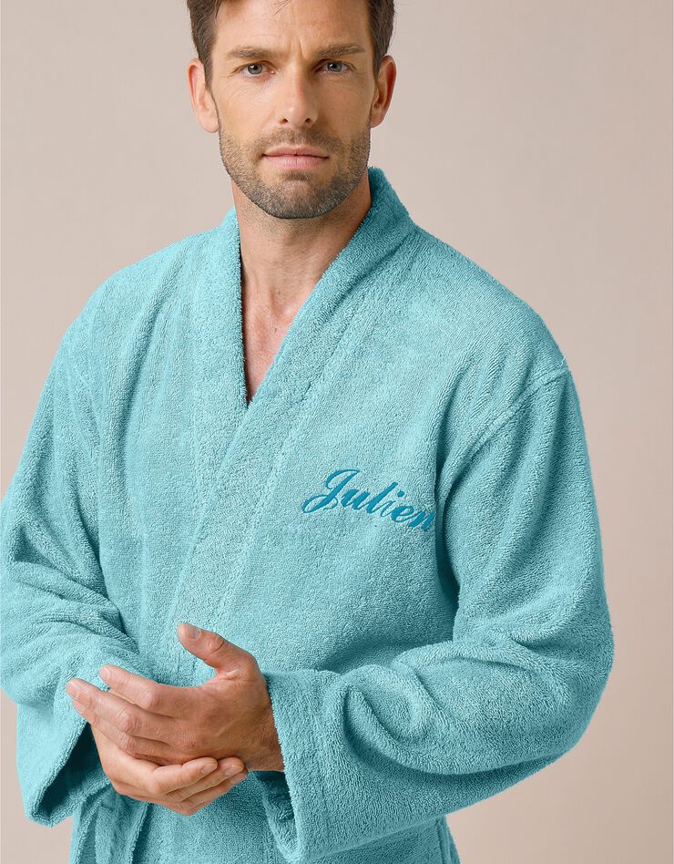 Peignoir mixte adulte uni coton éponge bouclette col kimono personnalisé (vert d'eau) Peignoir mixte adulte uni coton éponge bouclette col kimono personnalisé (vert d'eau)