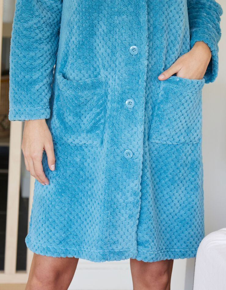 Robe de chambre maille polaire col châle - Longueur 95 cm (turquoise)