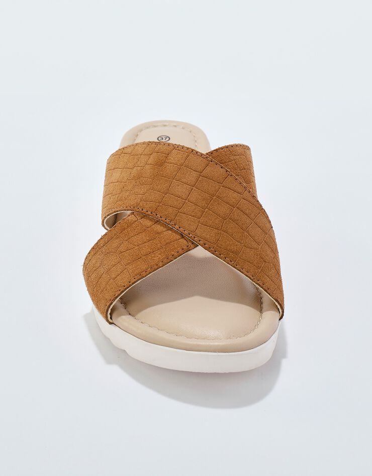 Mules compensées cuir effet croco avec liège fantaisie (caramel) Mules compensées cuir effet croco avec liège fantaisie (caramel)