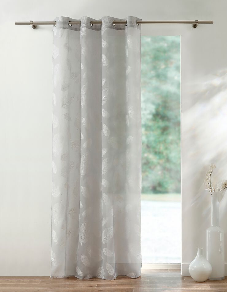 Voilage motif plumes - finition œillets (gris)