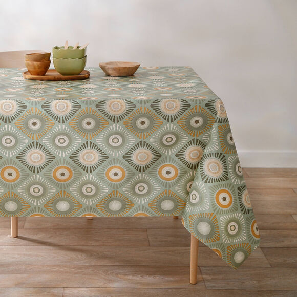 Nappe toile cirée imprimé wax (vert / gris)
