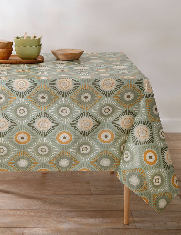 Nappe toile cir&eacute;e imprim&eacute; wax (vert / gris)