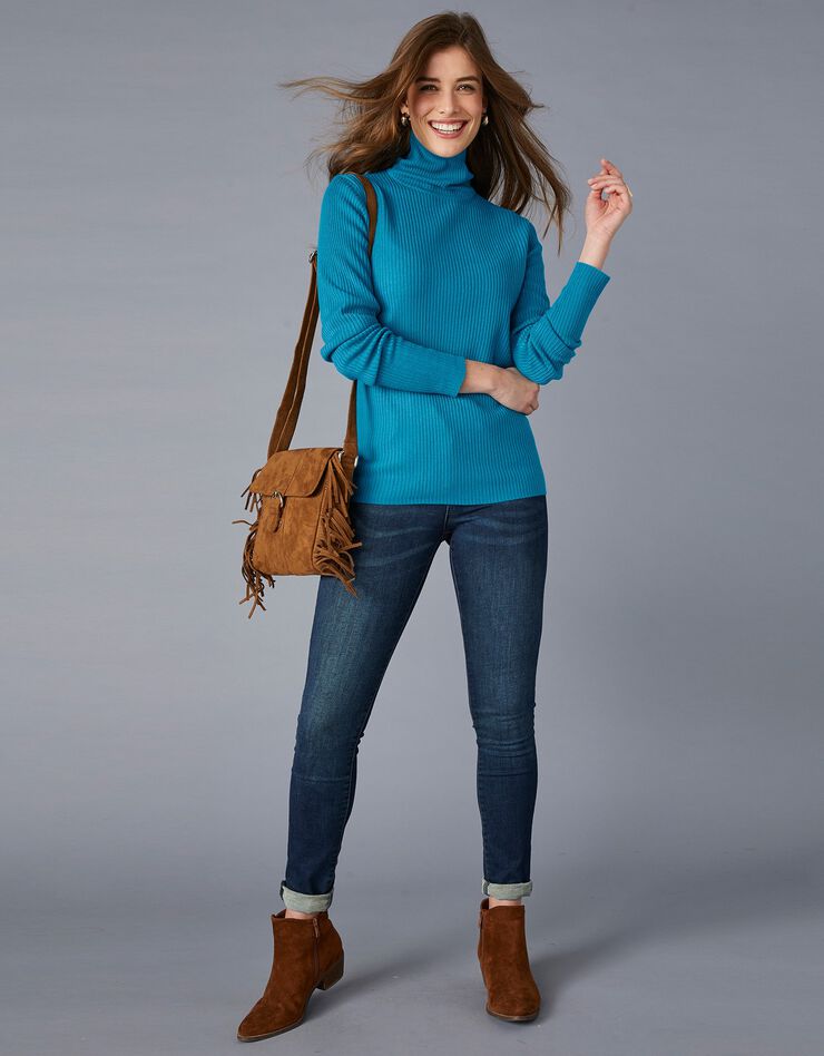 Pull col roulé uni maille côtelée (bleu prusse) Pull col roulé uni maille côtelée (bleu prusse)