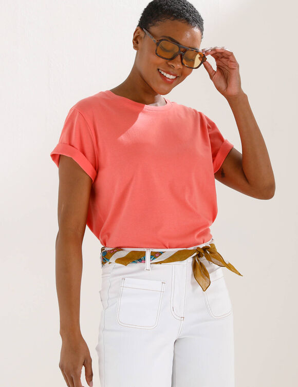 T-shirt "loose" en coton, uni (corail)