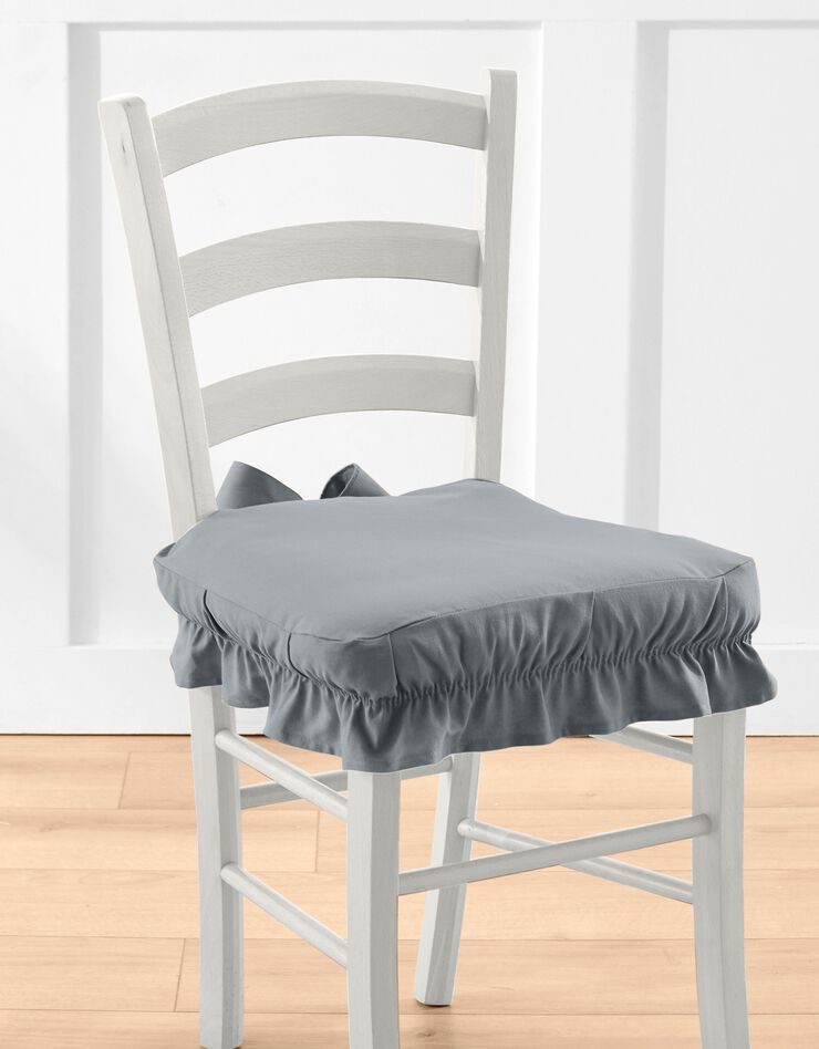 Housse chaise unie volantée coton bachette (gris perle)