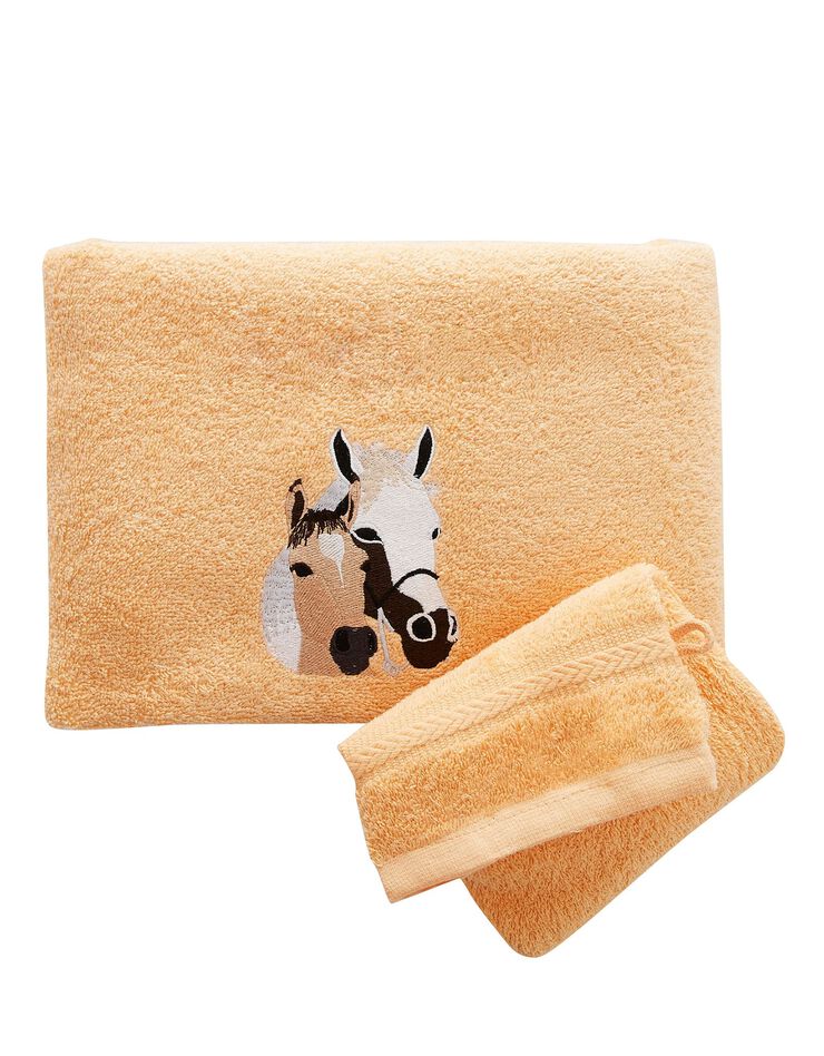 Éponges brodées chevaux Colombine® - Lots (abricot)